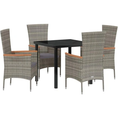 Image of Garden Dining Set with Cushion 5 pcs Grey 80 x 73 cm vidaXL