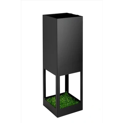Image of Neustein Umbrella Stand with Modern Design Metal for Home and Office, Lawn Design, 2 Hooks, Removable Artificial Grass Drying Mat, 15.5 x 49 cm, Black, Square,