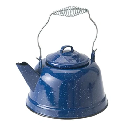 Image of GSI Outdoors Tea Kettle Enamelled Steel 10 Cup for Outdoor Cooking Camping Cabin and Home Kitchen