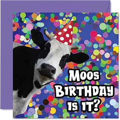 Image of Funny Birthday Cards for Women Men Moo Happy Card Mum Dad Brother Sister Son Daughter Nan Grandad Friend, 145mm x Joke Silly Bday Greeting