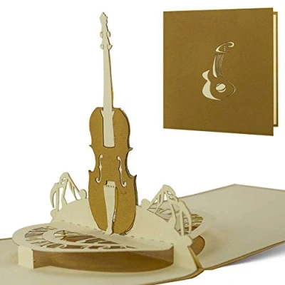 Image of Diese Klappkarten Pop Up Card 3D Greeting or Birthday for Men and Women Musical Instrument, Guitar, Violin, Cello, Bass Themed Gift Musicians