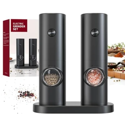 Image of CIRCLE JOY Electric Salt and Pepper Grinder Set, Battery Operated Mill with Base, Adjustable Coarseness Automatic Single Hand Operation