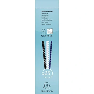 Image of Exacompta Ref 76501E Binding Combs 16mm Thick, 21 Rings, Suitable for A4 Documents, Holds Approx. 90 100 Sheets, Made from PVC Material Black (Pack of 25)