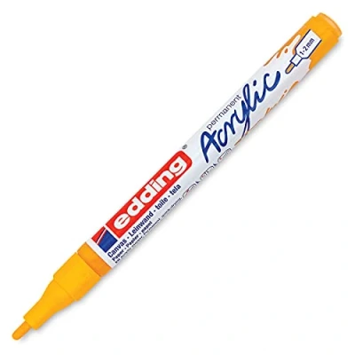Image of edding 5300 acrylic marker fine sunny yellow 1 waterproof paint round nib 2mm pen for drawing on canvas, art paper and wood markers pebbles
