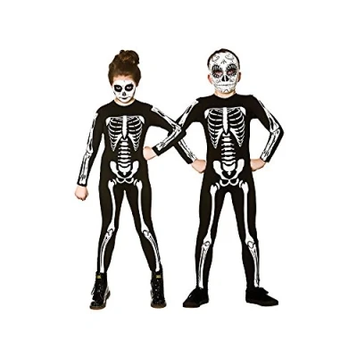 Image of Kids Unisex Skeleton Jumpsuit Halloween Fancy Dress, 3 4 Years,Black