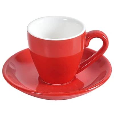 Image of ionEgg Porcelain Espresso Cup with Saucer, Shot Cup, Demitasse 80ml/2.7Oz, Red