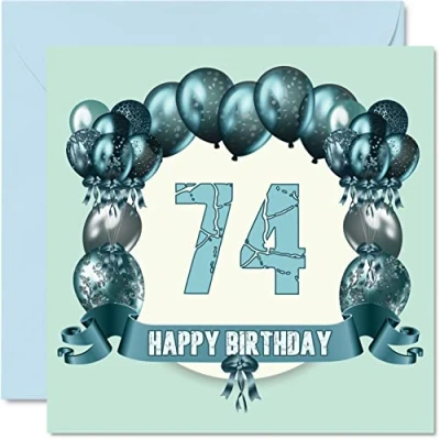 Image of Fun 74th Birthday Cards for Men Balloons Happy Card Dad Uncle Gran Grandpa Auntie Great Grandad Grandma Mum Nanny, 145mm x Greeting Cards,