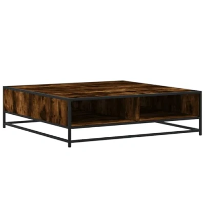 Image of vidaXL Coffee Table Smoked Oak Square Side, Modern Living Room with Metal Frame and Storage Brown/Black 100x100x30 cm