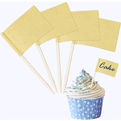 Image of 100PCS Blank Toothpick Flags Kraft Paper Food Labels (3.5 * 2.5cm) Fruit Picks for Party Food, Cheese Plate &amp; Cupcake Toppers, Label, Baby Shower Names, Salad Cocktail Sticks(Kraft Paper)