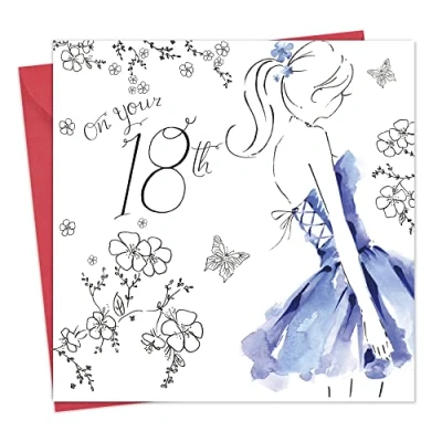 Image of Twizler 18th Birthday Card for Her with Crystal Finish &amp; Watercolour Effect 18 Year Old Age Female Womens Teenage