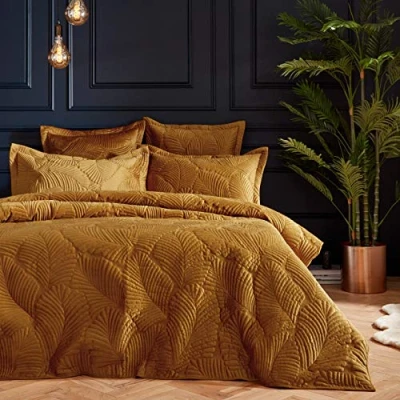 Image of Paoletti Palmeria Duvet Cover and Pillowcase Set, Gold, Single