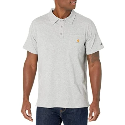 Image of Carhartt Men&#039;s Force Relaxed Fit Midweight Short Sleeve Pocket Polo, Heather Grey, S