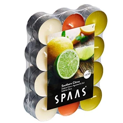 Image of Spaas 24 Scented Tealights Assorted Colours, ± 4.5 Hours, Southern Citrus, Autumn Yellow