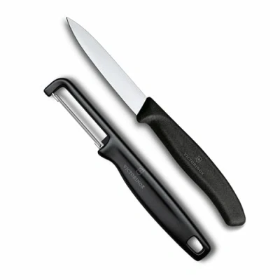 Image of Victorinox Swiss Classic paring Knife Set with Peeler, for Vegetables and Fruit, 2 Piece, Extra Sharp Blade, Black