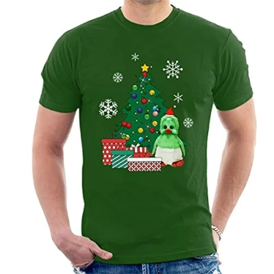 Image of Orville The Duck Around Christmas Tree Men&#039;s T Shirt Bottle Green