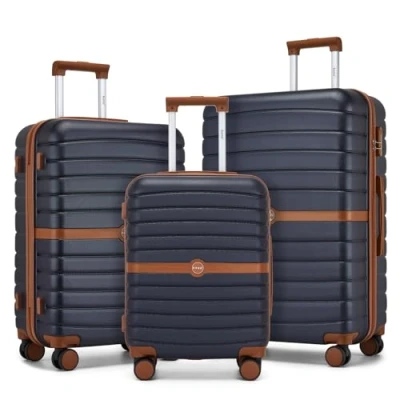 Image of Kono Suitcase Sets of 3 Piece Lightweight ABS + PC Hard Shell Trolley Case 20&quot; 24&quot; 28&quot; Travel Luggage with Digit Combination Lock Spinner Wheels (Navy/Brown)