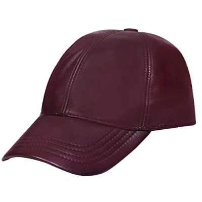 Image of Men&#039;s and Women&#039;s Real Nappa Leather Burgundy Adjustable Golf Snapback Plain Baseball Cap