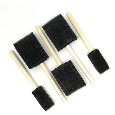 Image of 5 PC Foam Brush Wooden Handle Paint Craft Glass Acrylics, Stains, Varnishes Glitter Glue Application