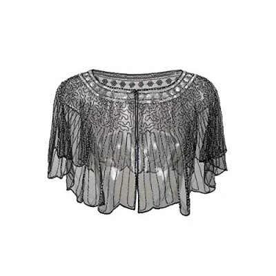Image of Grouptap Wedding brides women gatsby cape shawl beaded wrap bolero silver black for 1920s art decor fashion evening party dress (Silver)