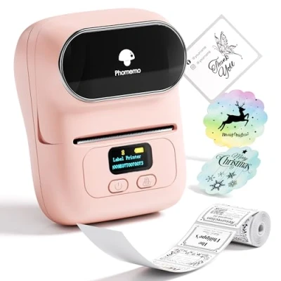 Image of Phomemo M110 Label Printer,Thermal Bluetooth Maker Machine for Clothing, Jewelry, Retail, Mailing, Barcode, Compatible with Android &amp; iOS System, 1pack 40x30mm Label, Pink