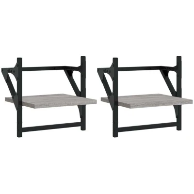 Image of vidaXL Wall Shelves with Bars 2 pcs Grey Sonoma 30x25x30 cm