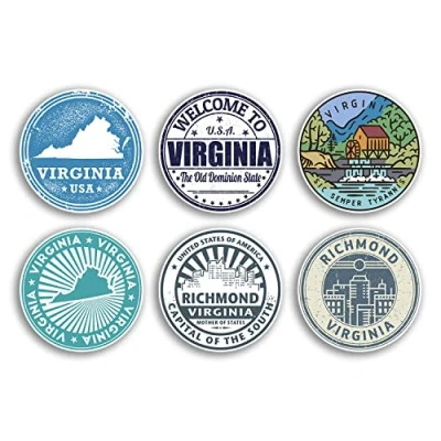 Image of 6 x 10cm Virginia Vinyl Stickers Richmond US State America Travel Map Flag Holiday Luggage Design Gift #78822