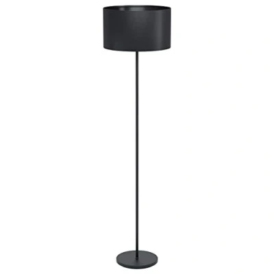 Image of Eglo Floor lamp Maserlo 1, Vintage Standing Light Made of Black Steel and Fabric, Living Room Lighting with Foot Switch, E27 Socket