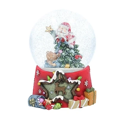 Image of Gisela Graham Christmas Musical Decoration Traditional Santa and Reindeer Snowglobe