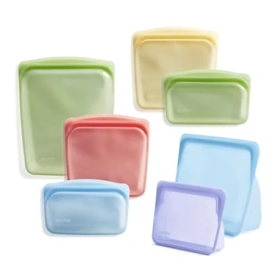 Image of Stasher Reusable Silicone Storage Bag, Food Container, Microwave and Dishwasher Safe, Leak free, Bundle 7 Pack, Rainbow