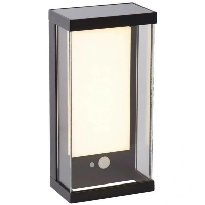 Image of Solar Outdoor Wall Lamp Black Metal &amp; White Polycarbonate