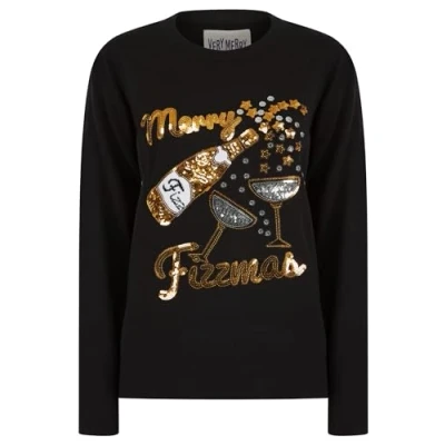 Image of Tokyo Laundry Women&#039;s &#039;Merry Christmas&#039; Fizzymas Sequin Design Novelty Knitted Xmas Jumper