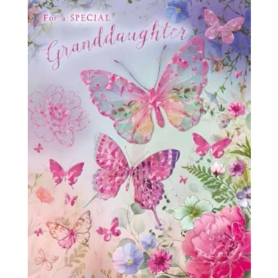 Image of Granddaughter Birthday Card Special Finishes and Embellishment Artistic Butterfly Design Made in the UK Eco Friendly