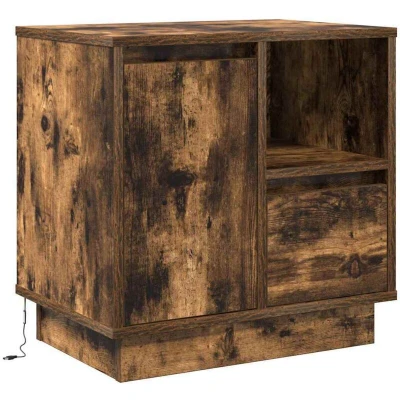 Image of vidaXL Bedside Cabinet with LED Lights Smoked Oak 50x34,5x50 cm