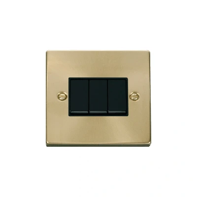 Image of Click Deco 3 Gang 2 Way 10AX Switch Satin Brass Black Inserts