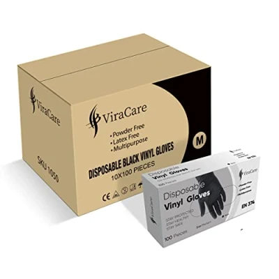 Image of 1000 x Black Disposable Gloves Medium Vinyl Latex Free Powder Strong And Non Sterile (Medium)