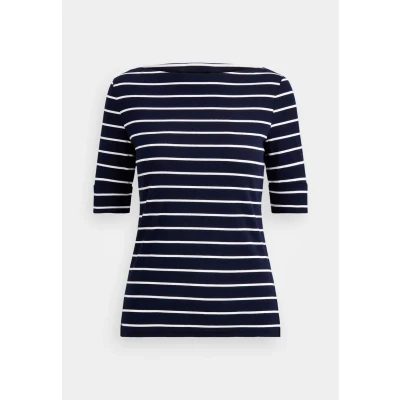 Image of Lauren Ralph Striped Boatneck TOP Print Tshirt, Women&#039;s, Size: XS, Navy/white