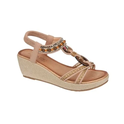 Image of Jo &amp; Joe Ladies Embellished Trim Elasticated Back Strap Wedge Sandals (Pink, UK Footwear Size System, Adult, Women, Numeric, Medium, 7)