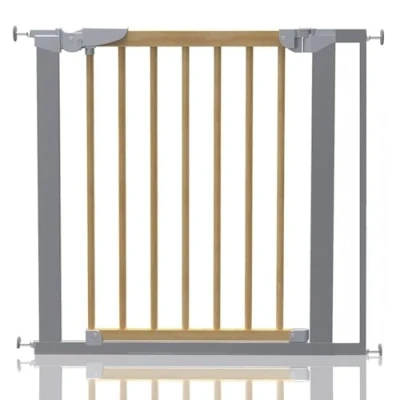 Image of Safetots Beechwood and Metal Pressure Fit Safety Stair Gate, 77.5cm 84.4cm, Gate for Baby, Stylish Design Easy Installation