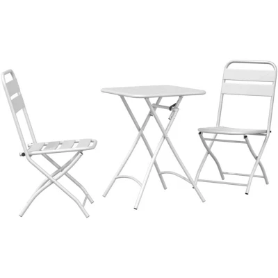 Image of vidaXL 3 Piece Folding Bistro Set in White Steel