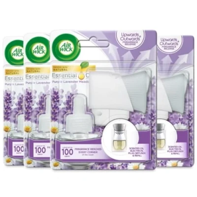 Image of Air Wick Scented Oil Electrical Plug in Kit Diffuser &amp; Refill Lavender 19ml Freshener Pack Of 4, Bulk Buy