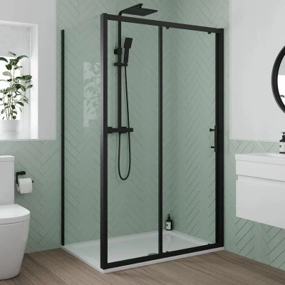 Image of Luxura Sliding Shower Enclosure 1000 x 800mm 6mm Black