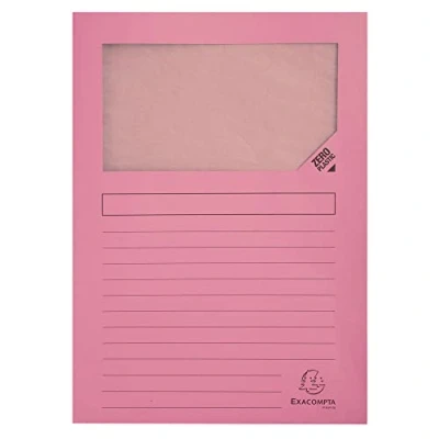Image of Exacompta Ref 50156E Super Window Folders 220 x 310mm in Size, Suitable for Holding A4 Documents, 160gsm Card, Clear Document Viewing Pink (Pack of 100)