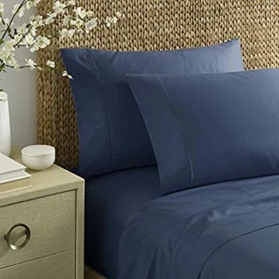 Image of Nautica King Sheets, Cotton Sateen Bedding, 400 Thread Count, Silky Smooth &amp; Wrinkle Resistant (Regatta Navy, King)