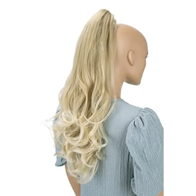 Image of CAISHA 24&quot; Long Hair Clip On Ponytail Extension Heat Resistant Synthetic Hairpiece Slightly Wavy Light Blonde Mix H89