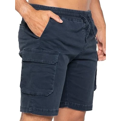 Image of 989Zé ENZO Mens Shorts Cargo Combat Casual Cotton Summer Stretch Regular Fit with Pockets EZS613 Navy S