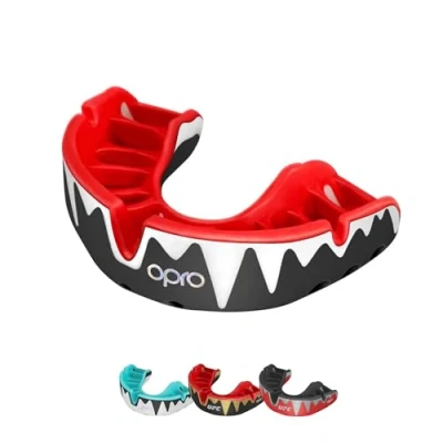 Image of OPRO Platinum Level Mouth Guard, Adults and Kids, Featuring Revolutionary Fitting Technology for Boxing, Football, MMA, Martial Arts, Hockey, All Contact Sports (Black/White/Red, Adult)