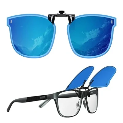 Image of Goiteia Oversized Polarized Flip up Clip on Sunglasses over Prescription Glasses for Fashion WomenEasy to Put and Take off One handed（Blue mirror lenses）