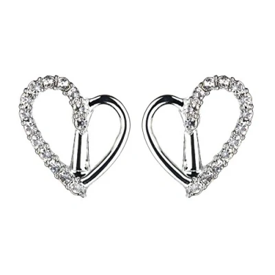 Image of Clip On Earrings Silver Plated Heart With Clear Crystals Cora S