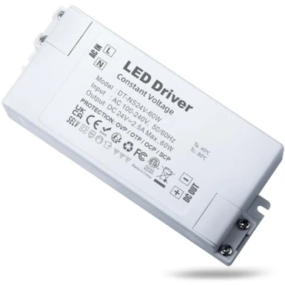 Image of REYLAX 24V LED Driver Transformer 60W 2.5A, DC Power Supply, 240 to 24 Volt Transformer, Constant Voltage Driver, Low for Strip Light, Downlights, Display and Bulbs