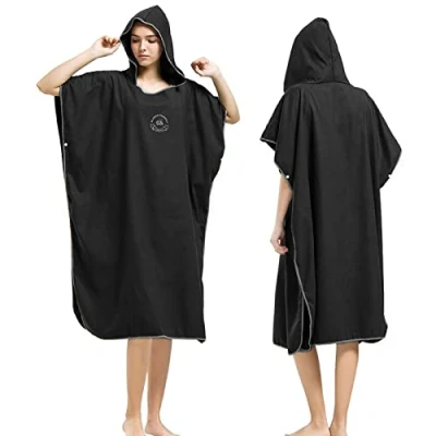 Image of Changing Robe Towel Poncho with Hood for Surfing Swimming Wetsuit Changing,Compact &amp; Light Weight,One Size Fit All, Black